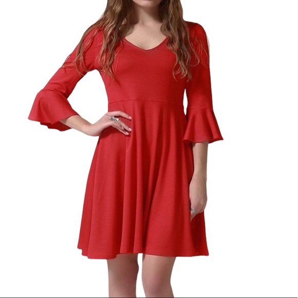 Talever RED Trumpet Sleeve Dress NWT - Picture 2 of 9